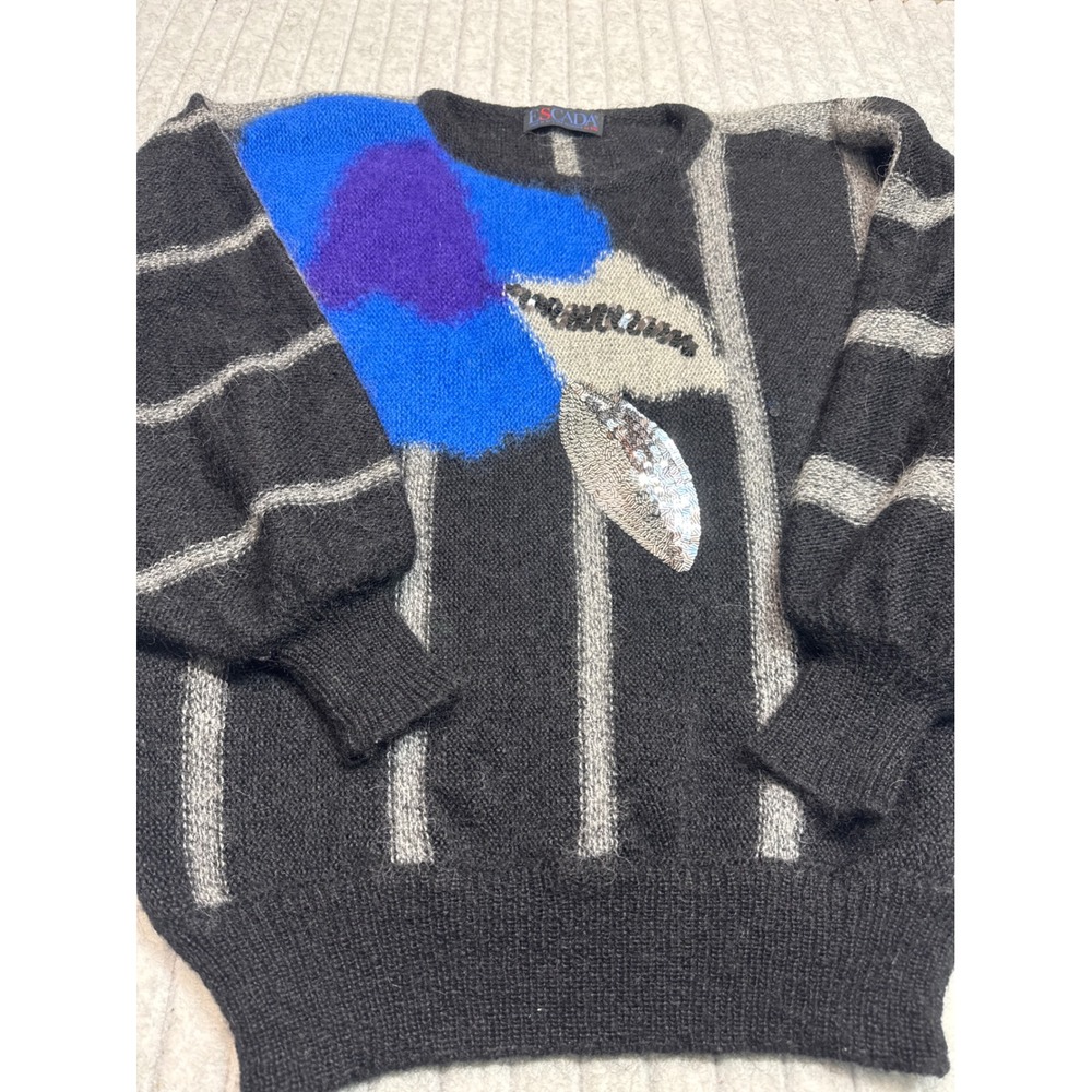 Vintage Escada Mohair Wool Batwing Sweater Western Germany Sequin Black‎ 40